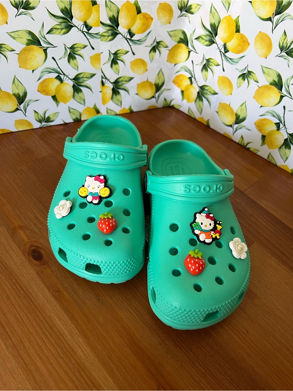 CROCS Kids' Mint Green Clogs with Cute Charms Size C11